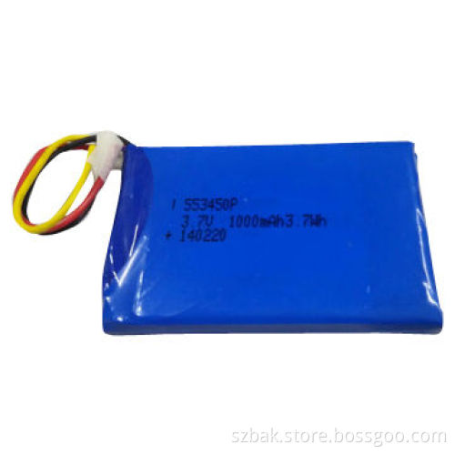 Lithium polymer battery with 553450 3.7V, 1,000mAhNew